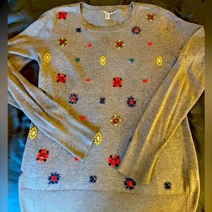Halogen beaded embellished crew neck sweater, small